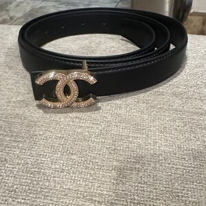 Black Belt with Sparkling Gold Logo Buckle